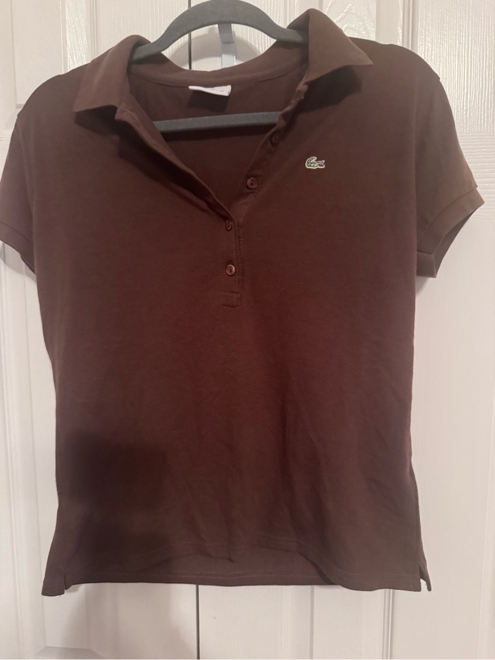 Lacoste Women's Dark Brown Short Sleeve Button Polo